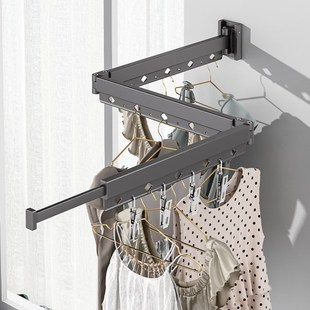 隐形晾衣架免打孔阳台壁r挂折叠晾衣杆室外晾晒架家用伸缩晾衣神