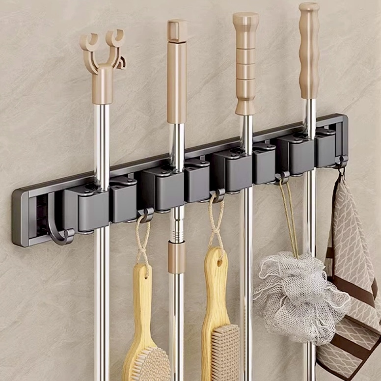 免打孔壁挂拖把夹挂n钩阳台浴室卫生间卡扣固定扫把置物架收纳神