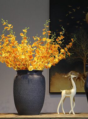 复古黑色大花瓶摆件电视柜玄关装饰客厅跳舞兰陶瓷插花禅意新中式