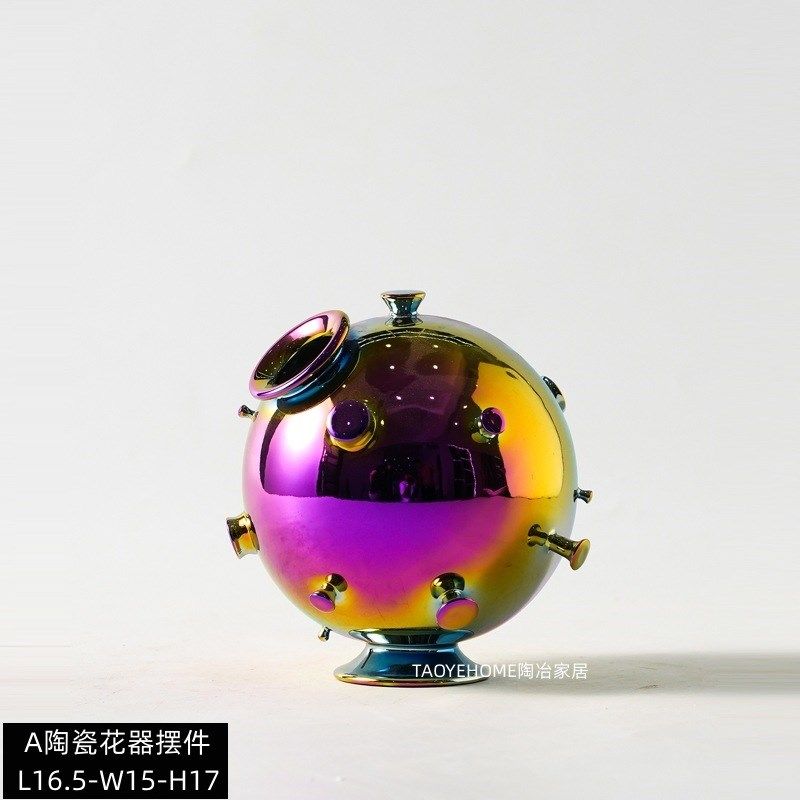 轻奢陶瓷圆形多孔花器o摆件样板间售楼中心炫彩花插软装书房装饰,特色手工艺,其他特色工艺品,淘宝优惠券,粉丝福利购,淘宝优惠卷