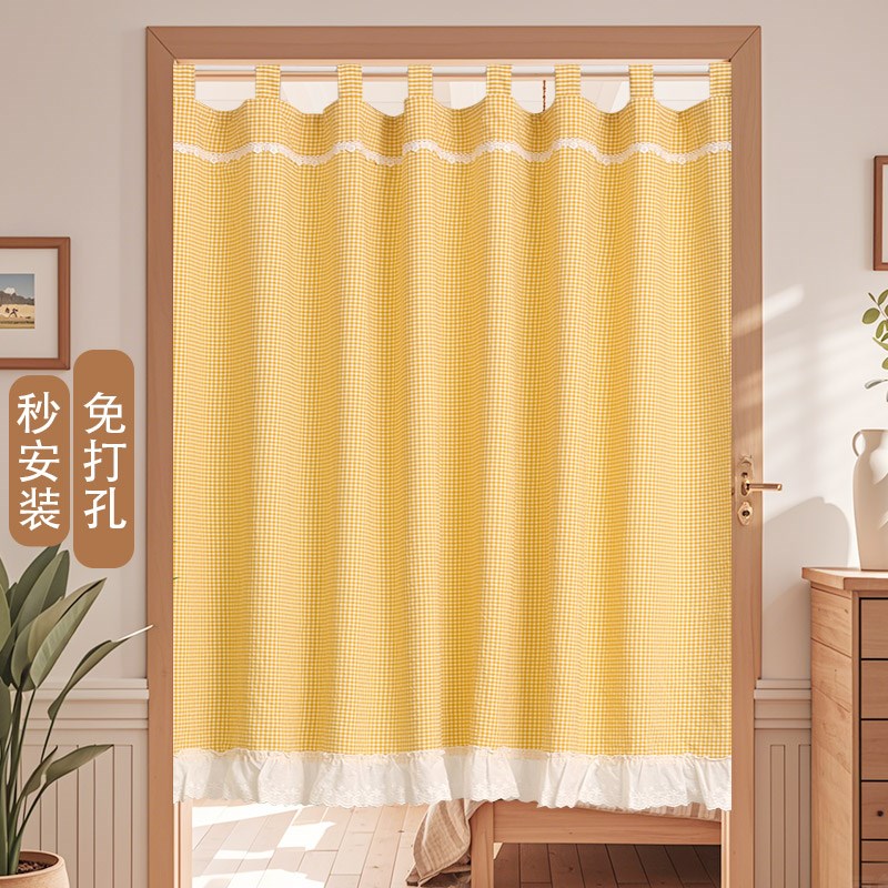 日系加厚棉布门帘半帘q短帘厨房卫生间布帘厨柜帘隔断帘隐私帘布