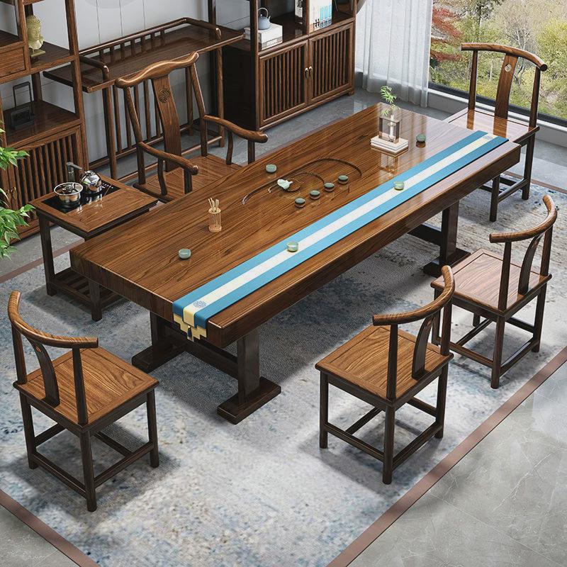 新中式茶桌茶台实木大板茶桌椅组合办公室家用R功夫茶桌一体一整