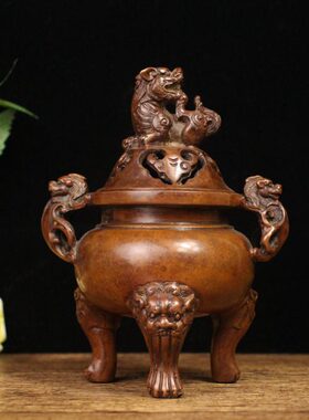 纯铜大明狮子炉仿古大明宣德炉家用香薰炉盘香檀香炉家居装饰摆件