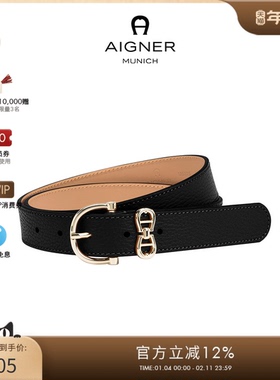 Aigner 徽标腰带装饰金属搭扣牛皮革腰带皮带