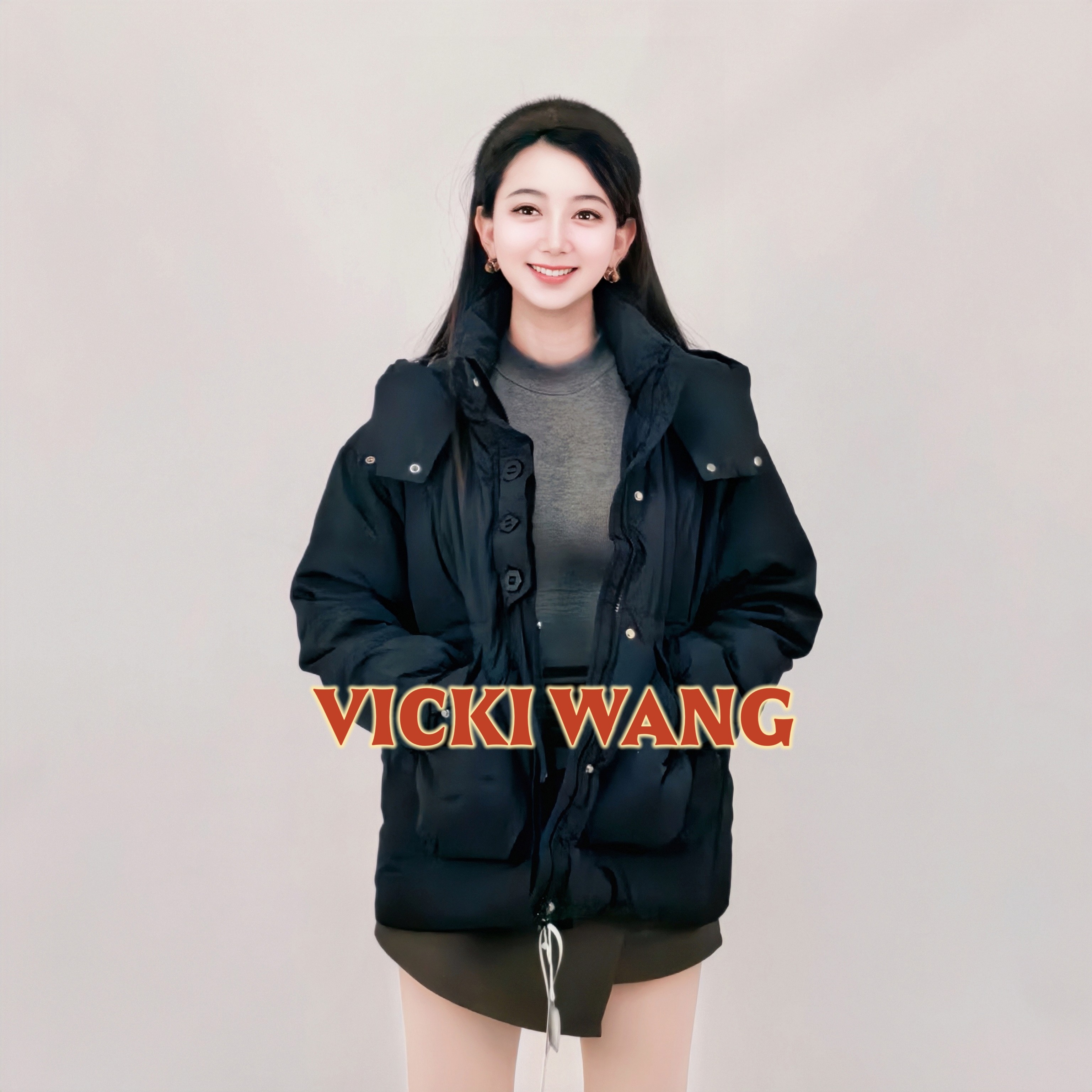 黑色短款羽绒服女连帽加厚面包服工装风立领冬季外套