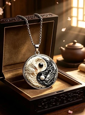 阴阳龙凤银色项链个性潮流中国风
