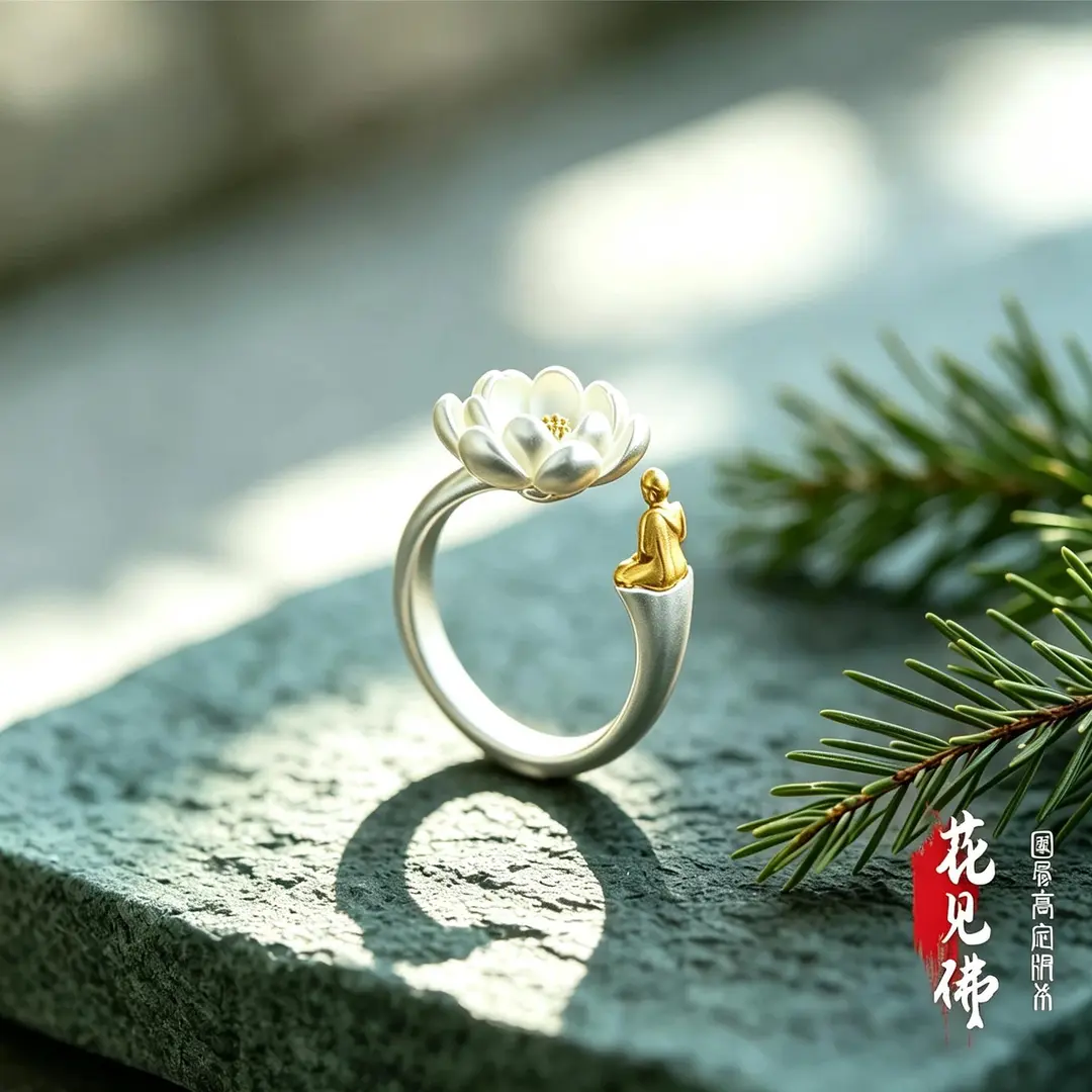 铜合金戒指花见佛新中式莲花戒指