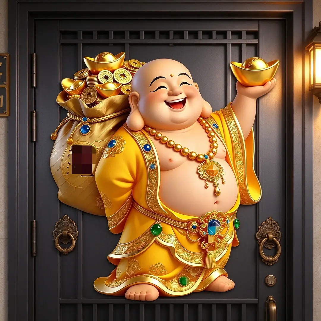 布袋元宝弥勒佛笑口常开画卧室
