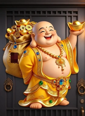 布袋元宝弥勒佛笑口常开画卧室