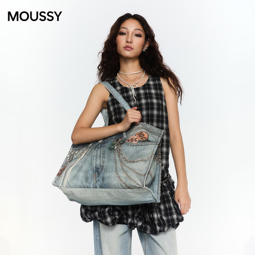 Moussy牛仔大容量托特包复古