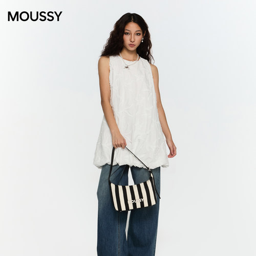 Moussy宽条纹饭盒包通勤百搭