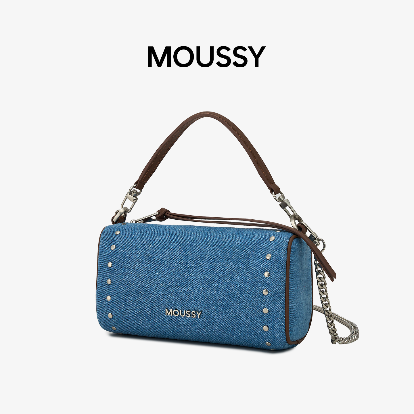 moussyMOUSSY都市游牧铆钉馒头手提包牛仔斜挎女包超火外出小拎包