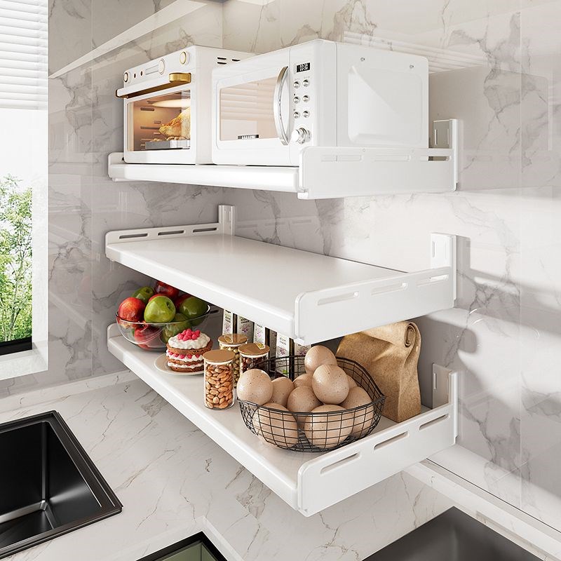 奶白厨房微波炉架子置物架壁挂式免打孔上墙支架T放烤箱多功能收