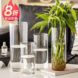 水培高级醉玻璃透明富贵竹花瓶摆件马感水养直筒木插花大专用客厅