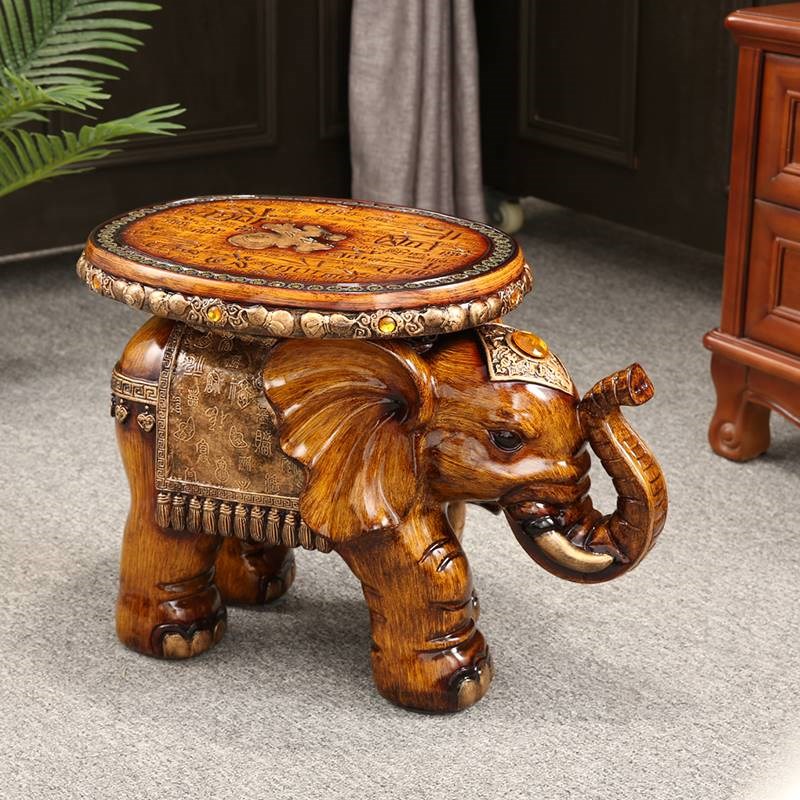 中式大象落e地摆件大号门口换鞋凳树脂仿实木招财象客厅卧室装饰