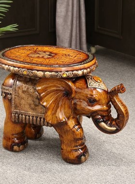 中式大象落e地摆件大号门口换鞋凳树脂仿实木招财象客厅卧室装饰