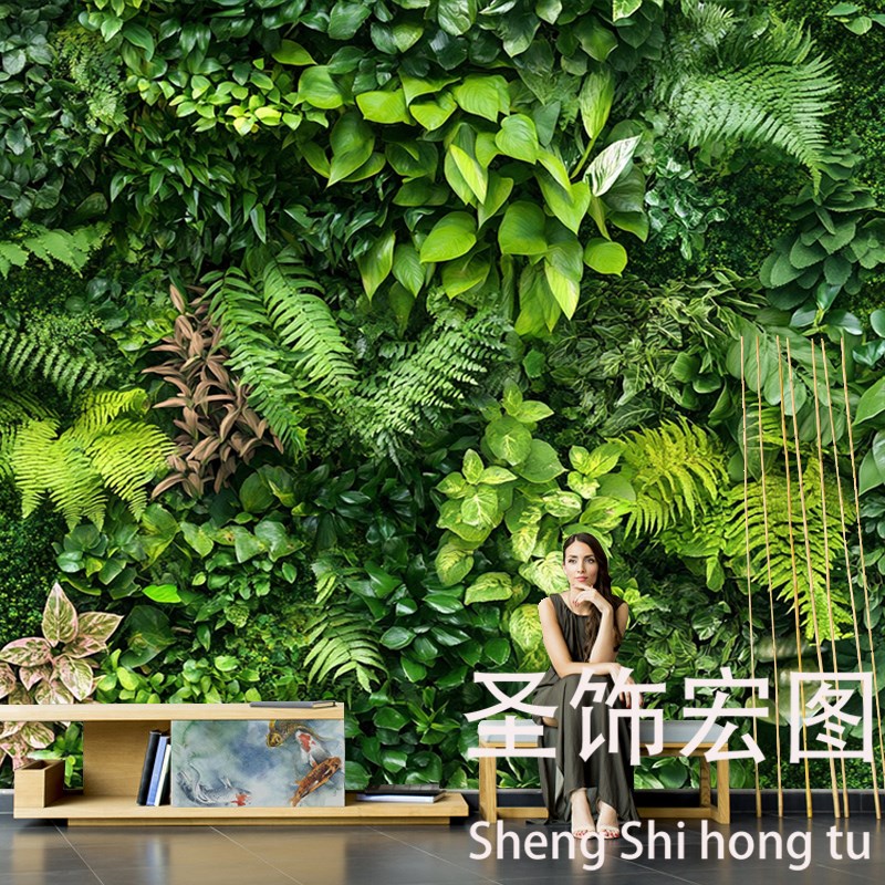 现代简约生态植物清新绿色叶子壁纸壁G纸沙发背景墙布定制壁布环