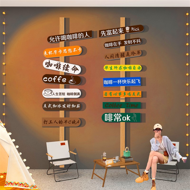 现货速发a指示路牌打卡背景拍照区布置室内露营风咖啡馆店装饰墙