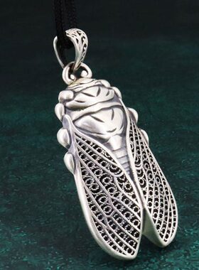 男女毛衣链复古银饰鸣惊人吊坠一坠蝉银项链999纯银银子知了挂坠