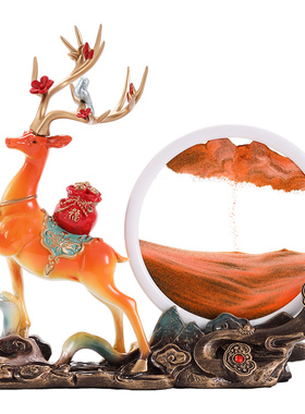 新中式流沙画摆i件招财鹿玄关电视柜家居搬家开业装饰摆设沙漏