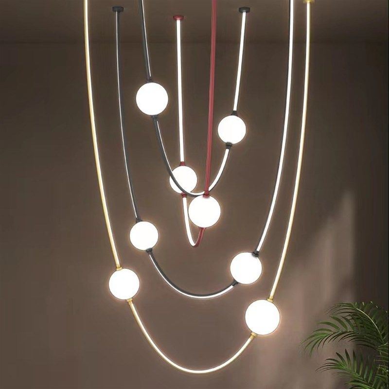 楼梯吊灯现代简约别墅复p式楼中空loft旋转楼梯间极简U型长吊灯具,家装灯饰光源,客厅吊灯,淘宝优惠券,粉丝福利购,淘宝优惠卷