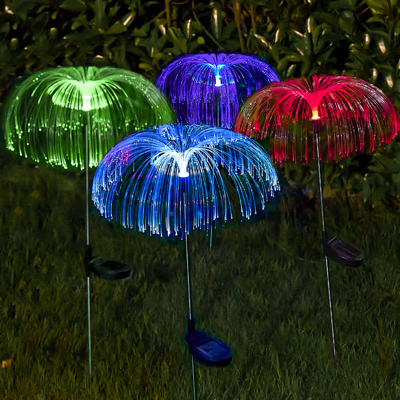 户外蘑菇灯变色水母灯太阳能庭院灯地插草坪景观R光纤灯装饰氛围,家装灯饰光源,草坪灯,淘宝优惠券,粉丝福利购,淘宝优惠卷