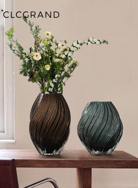 玻璃花瓶摆件客厅插花绿色感墨桌面饰品家居高级透明软装水养轻奢