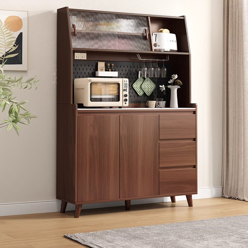 实木餐边柜高柜靠墙一体收纳柜中古风饭厅碗盘柜整体R橱柜客厅茶