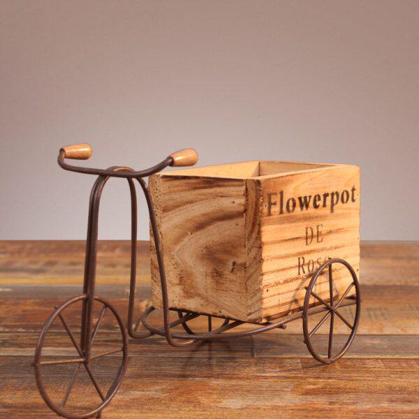 花架摆台自行车装饰木质室内田园式家居桌面摆件花盆架铁艺三轮车