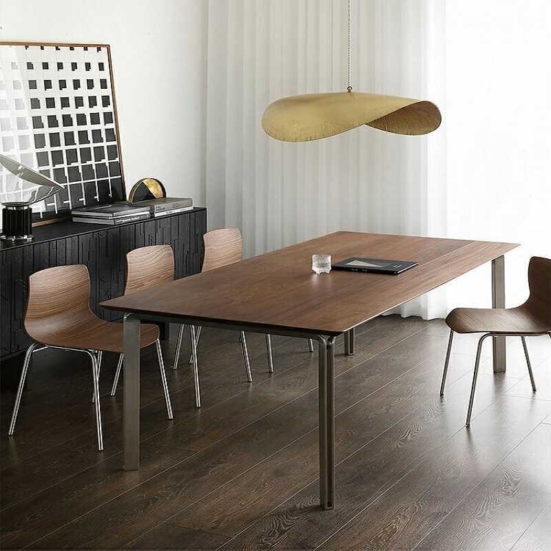 实木桌子北美黑胡桃木餐桌意式中古极F简金属脚长方形桌子现代轻