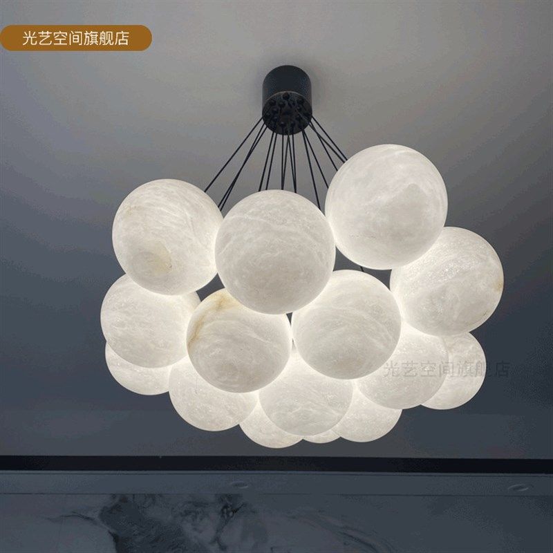 轻奢全铜云石吊灯后现代创意客厅餐D厅复式楼家装网红气球云石球,家装灯饰光源,客厅吊灯,淘宝优惠券,粉丝福利购,淘宝优惠卷