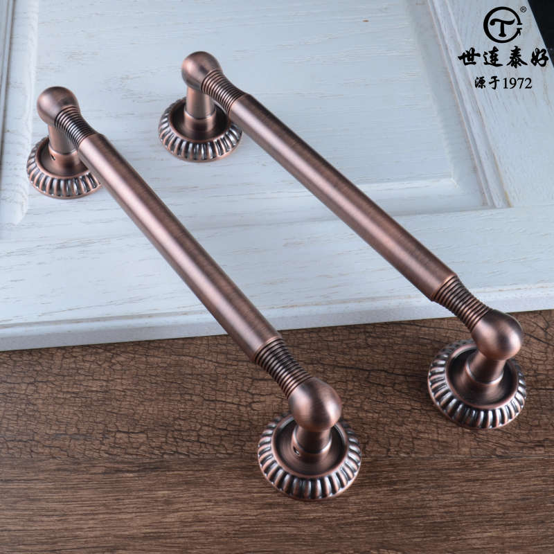 世连泰好全铜双开门拉手双面v对装单面明装把手纯铜实木门大门拉