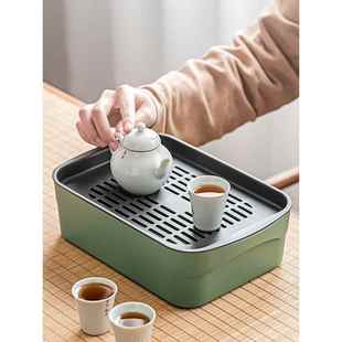 旅行茶盘车载茶台茶具收纳盒办公室小号干泡台户外T便携茶盘一人