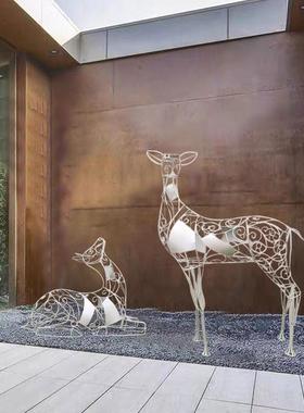 不锈钢镂空抽象梅花鹿雕塑园林景观艺F术展厅酒店别墅庭院铁艺摆