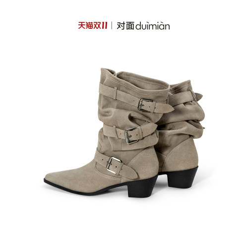 【玲儿响叮当专属链接】对面牛仔长靴/加绒尖头堆堆靴/反绒时装靴