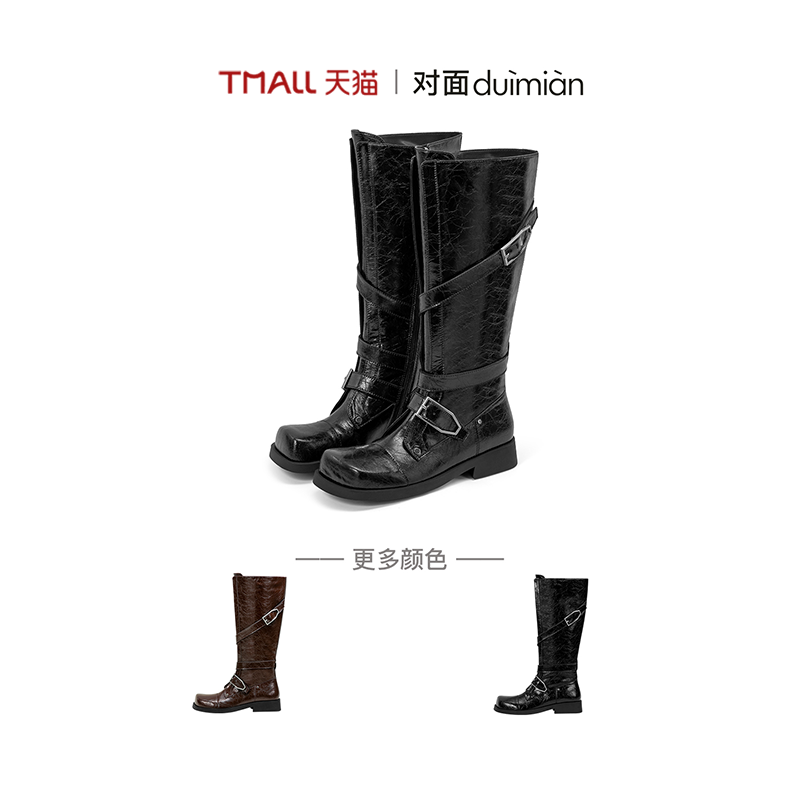 对面miu系方头金属搭扣骑士靴