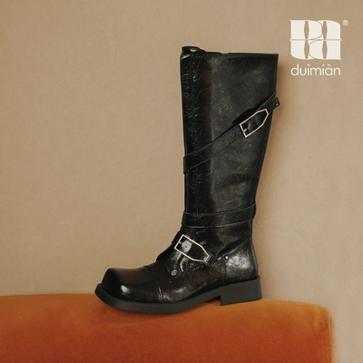 对面miu系方头金属搭扣骑士靴