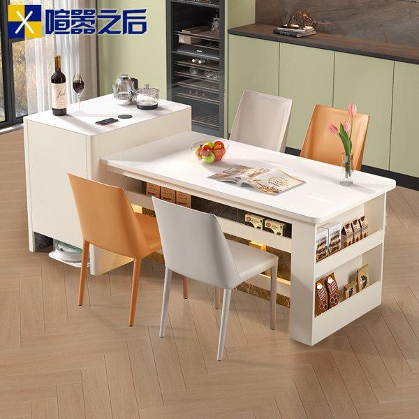 奶油风岩板岛台餐桌一体扫地机收纳柜多功能茶台厨房家用定制8E60,住宅家具,岩板餐桌,淘宝优惠券,粉丝福利购,淘宝优惠卷