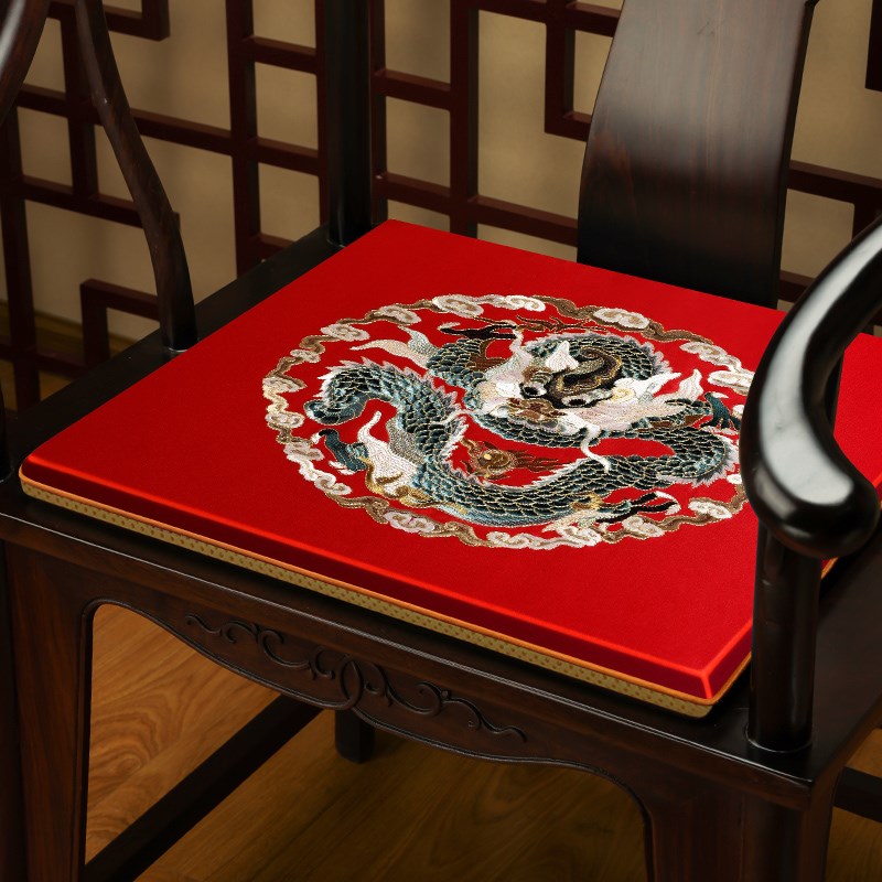中式椅垫红c木沙发椅子坐垫中国风古典刺绣龙实木圈椅太师椅茶椅