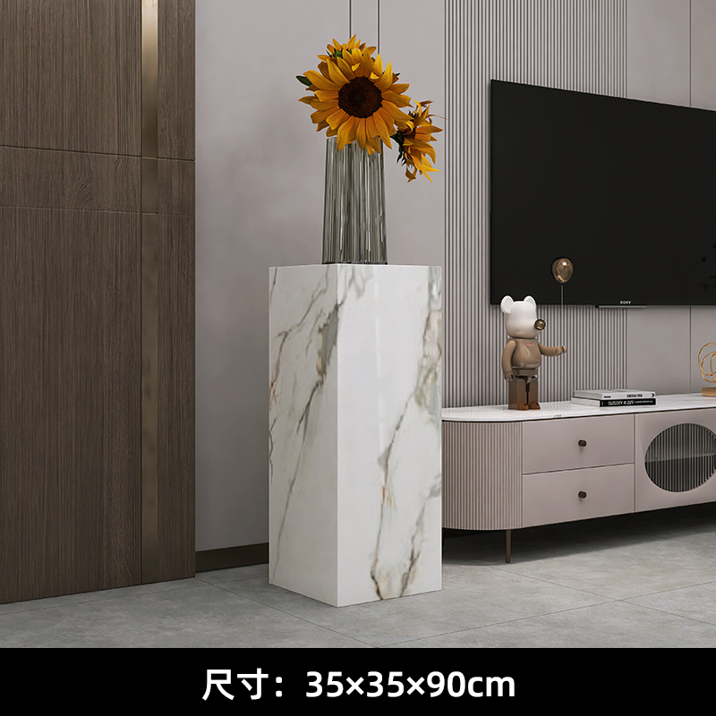 岩板花架b轻奢落地式客厅玄关大摆件饰品石材底托花盆底座架新中