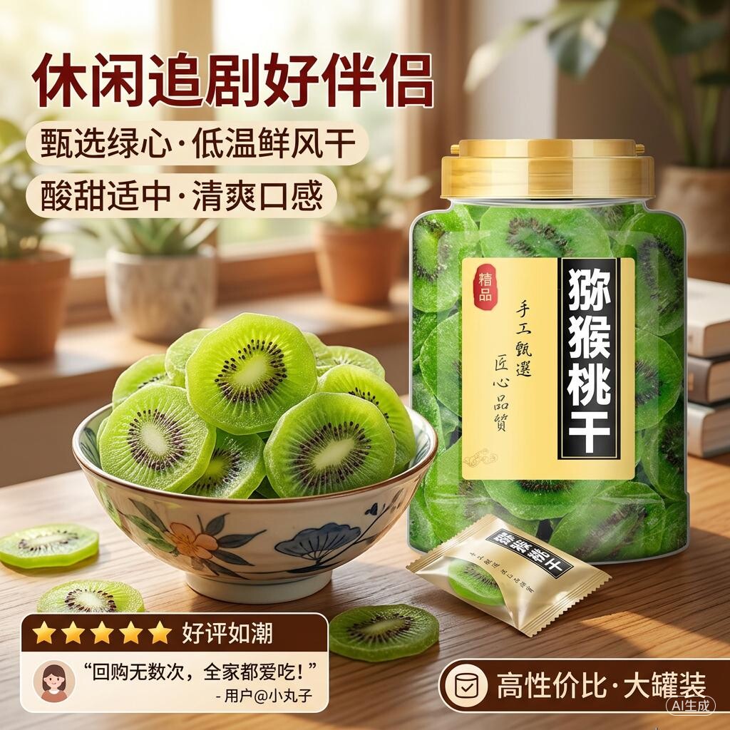 猕猴桃干弥猴桃干500g罐装干果片奇异果干果脯泥猴桃糖无添加果干