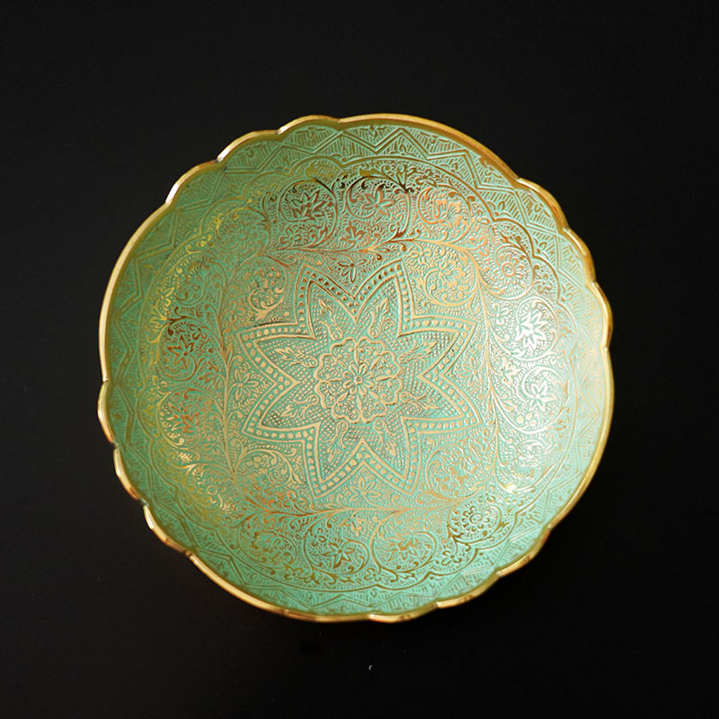 进口黄铜雕花清新小号干果盘 新中式G创意家居收纳盘糖盘轻奢摆件