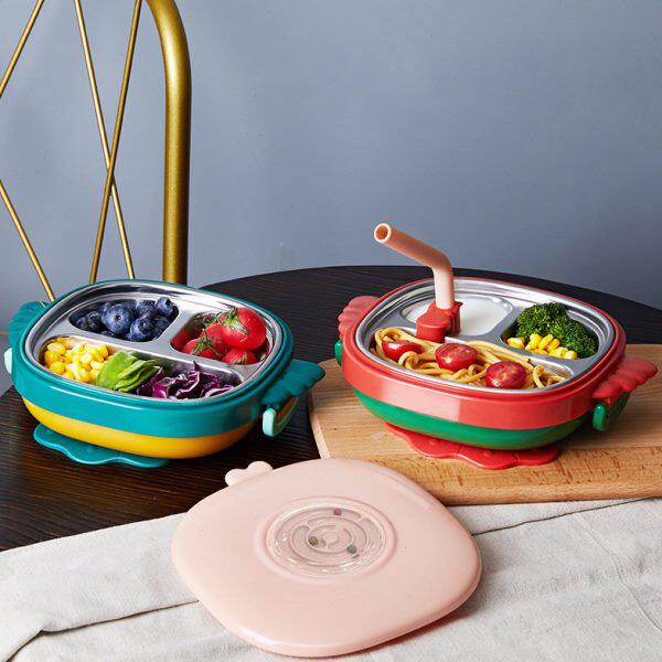 新款婴幼儿316不锈钢注水碗卡通造型宝宝分餐盘带吸盘分格餐具