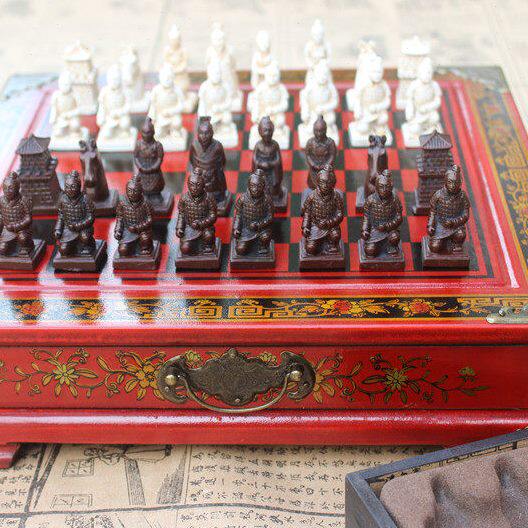 仿古国际象棋小号西安兵马俑棋子木制台式棋盘立体棋子圣诞礼物
