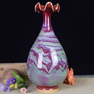 河南禹州钧瓷器物玉壶春花瓶居家装饰工艺品博物架摆件高36宽17cm