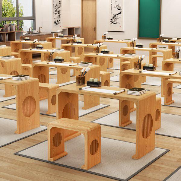 小学生培训班课桌椅实木国学书法桌子国学桌专用中式围棋桌茶艺桌