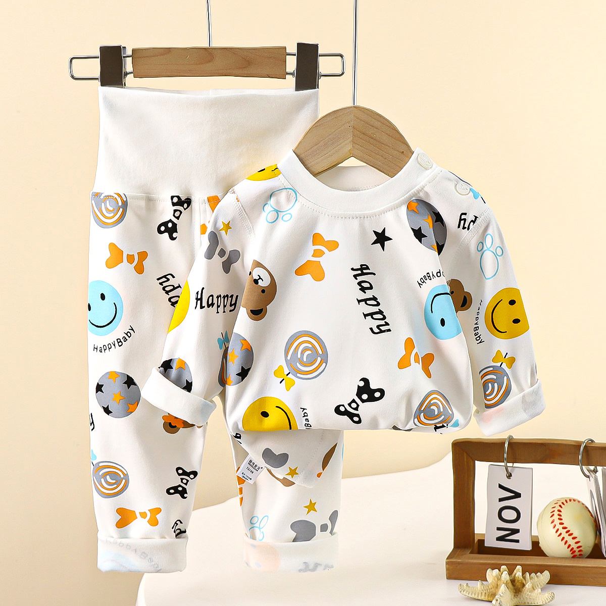 宝宝秋衣秋裤套装纯棉无骨婴幼儿高腰护肚裤秋冬儿童家居服睡衣