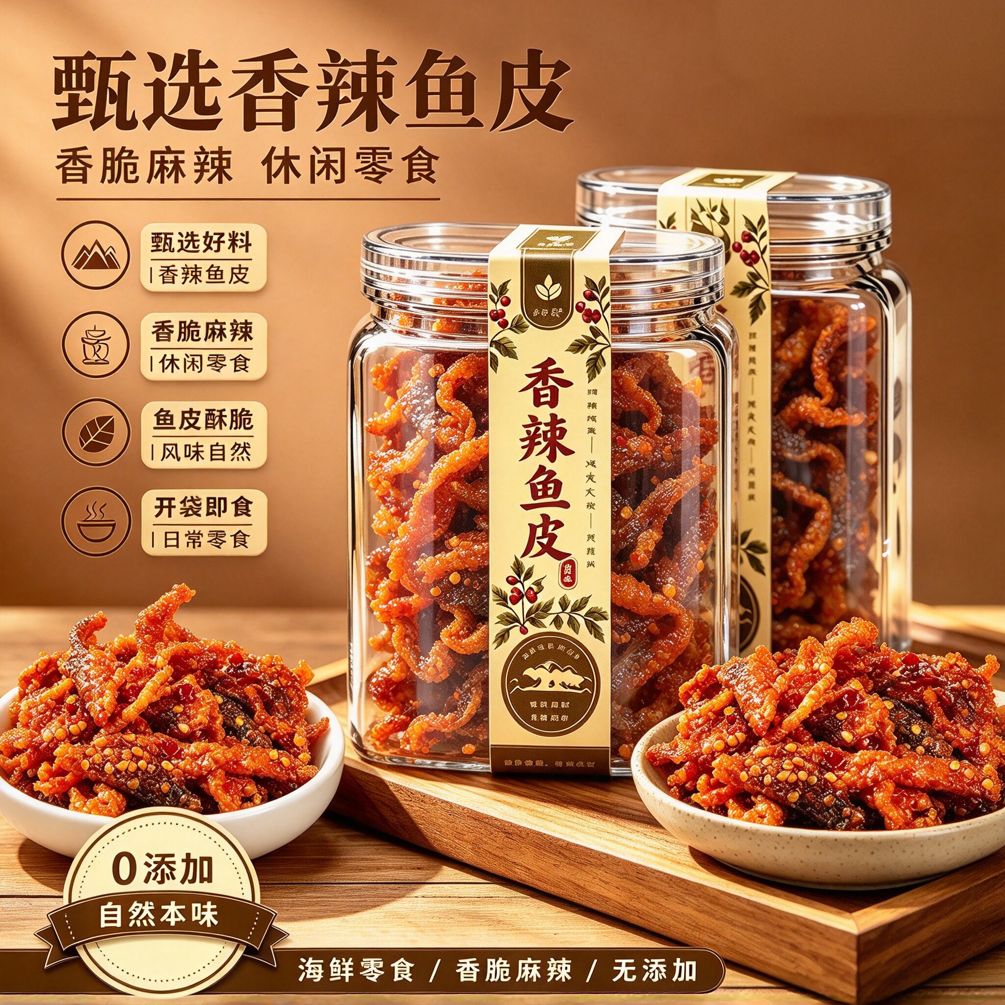 即食香辣鳕鱼皮500g大包装零食