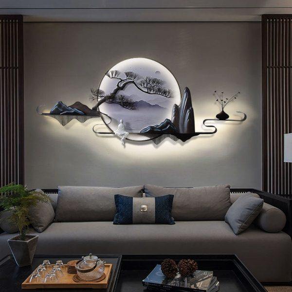 沙发客厅圆形装饰画卧室墙壁电视背景墙面壁挂山水新中式铁艺挂件,家居饰品,壁饰,淘宝优惠券,粉丝福利购,淘宝优惠卷