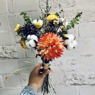 乡村艺术干花花束装饰摆件木棉花客厅餐厅花束小邹菊松果壁挂干花